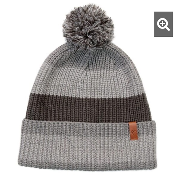 Obermeyer Men's Oakland Pom Beanie Grey Stripes Hat NWT Foldover Cuff Acrylic - Picture 7 of 8